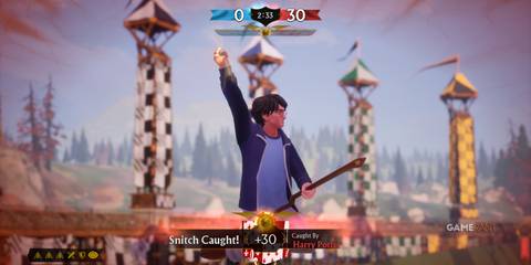 Harry Potter catches the Snitch in Quidditch Champions, earning points and holding the Seeker position