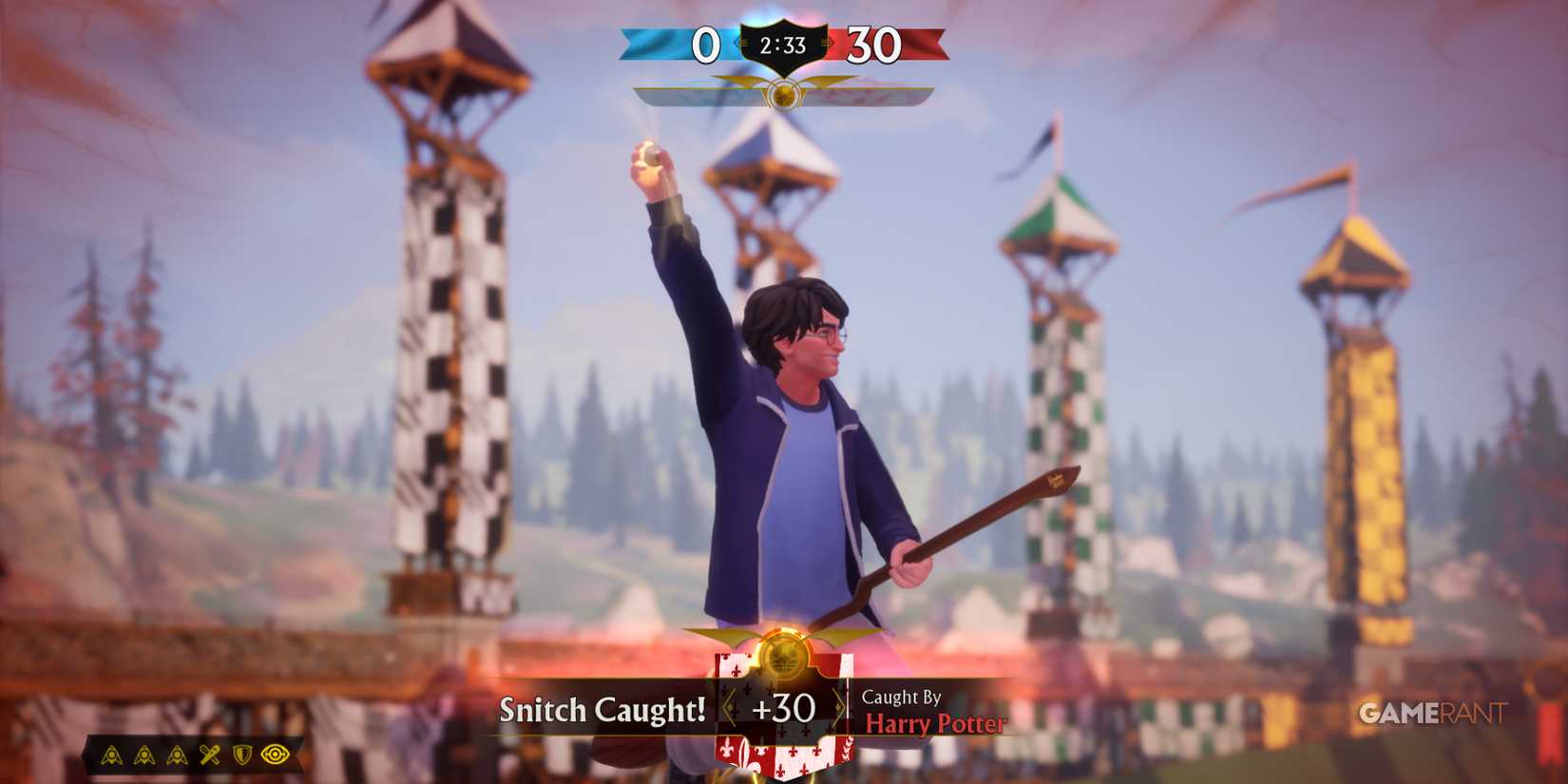 Harry Potter catches the Snitch in Quidditch Champions, earning points and holding the Seeker position