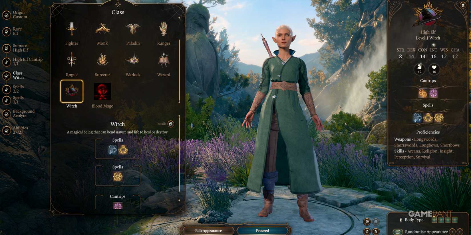 High elf using the Witch Class mod, casting healing and destructive spells in Baldur's Gate 3