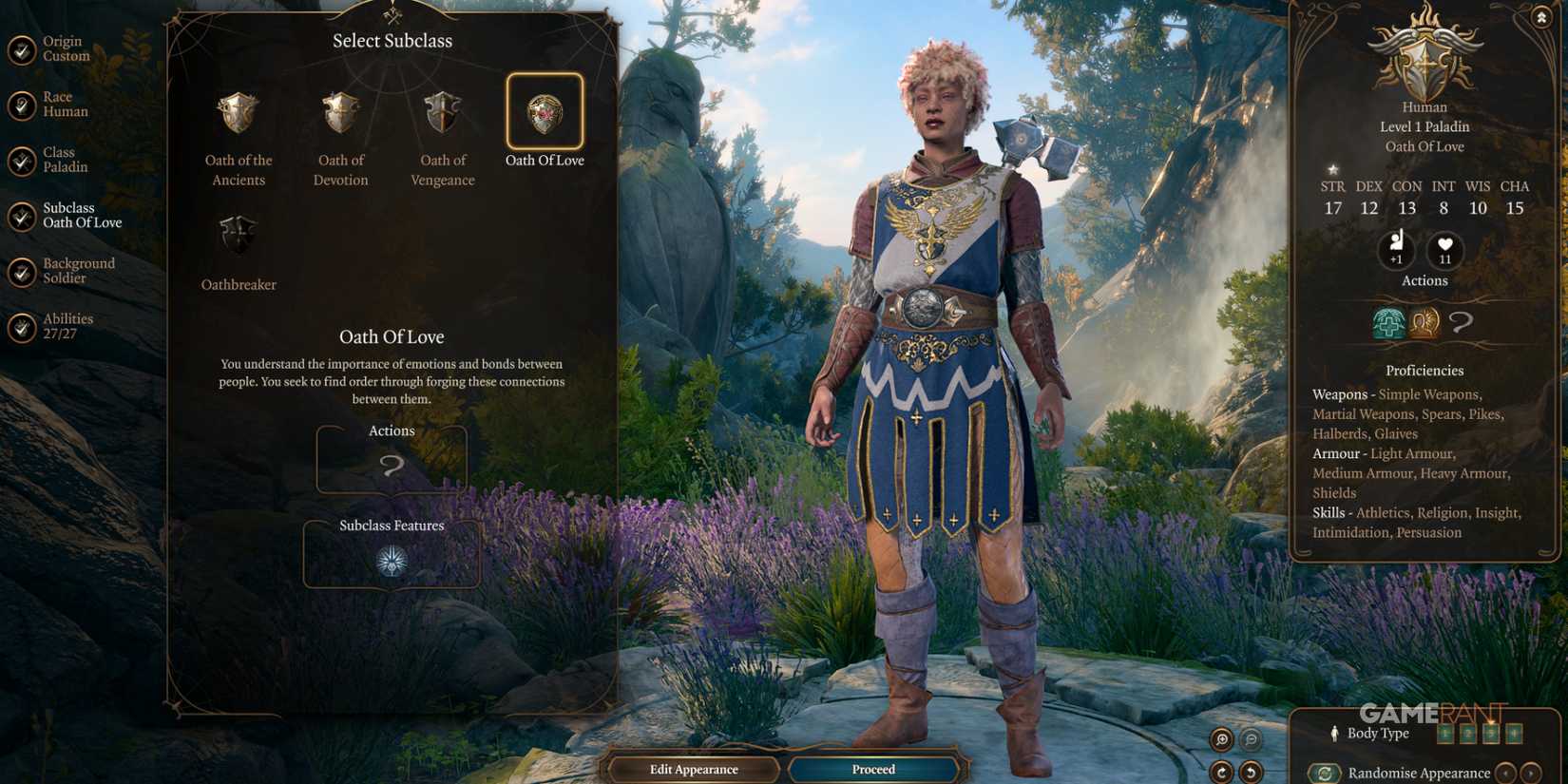 Human Paladin with Oath of Love subclass mod in Baldur's Gate