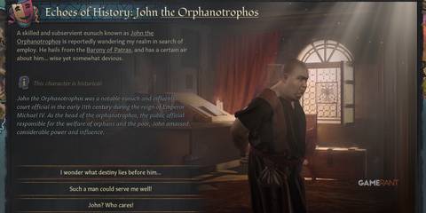 John the Orphanotrophos, Byzantine eunuch, in Echoes of History in Crusader Kings 3-1