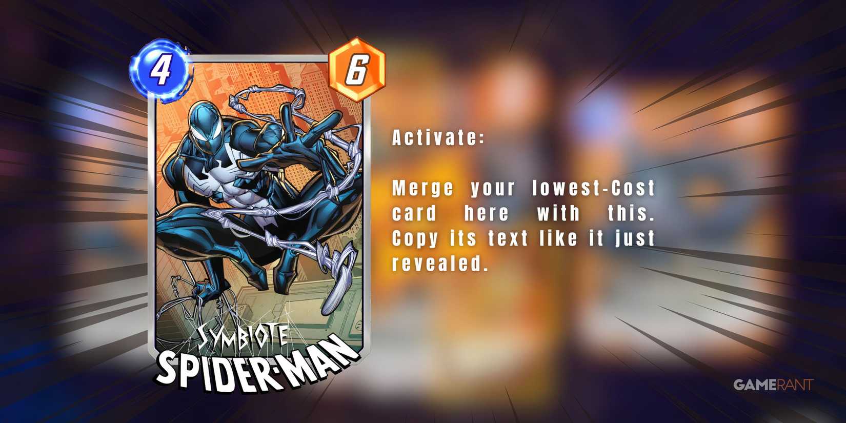 the symbiote spider-man card description in marvel snap.