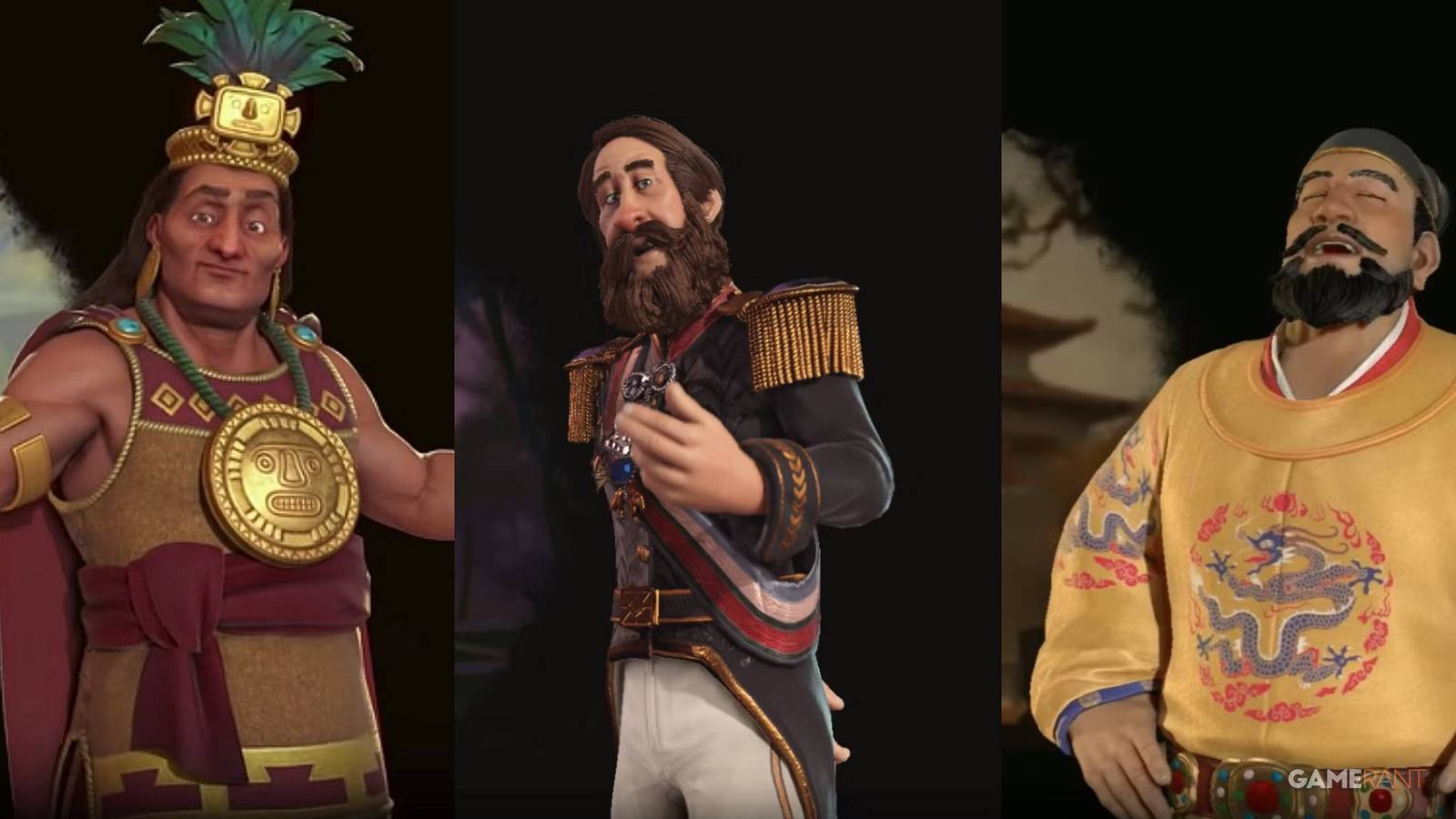 Pachacuti, Pedro II, and Yongle from Civilization 6