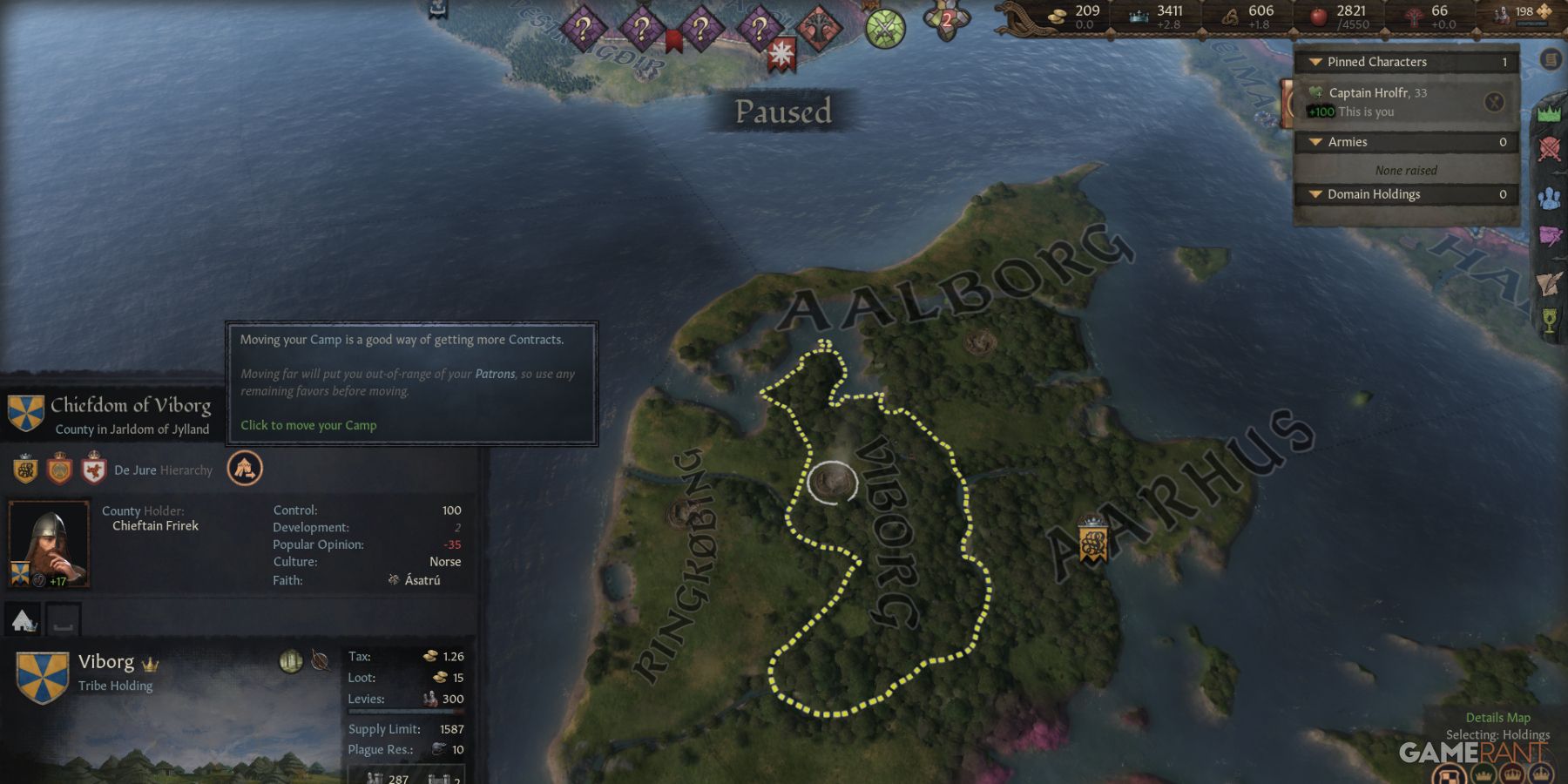 As Landless Adventurers in Crusader Kings 3, move camps for better contracts and explore new opportunities.