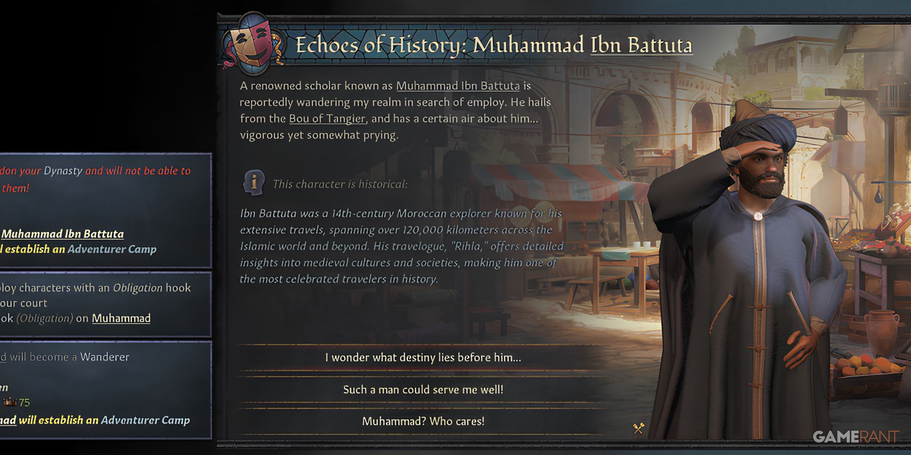 Muhammad Ibn Battuta, Moroccan explorer, in Echoes of History in Crusader Kings 3