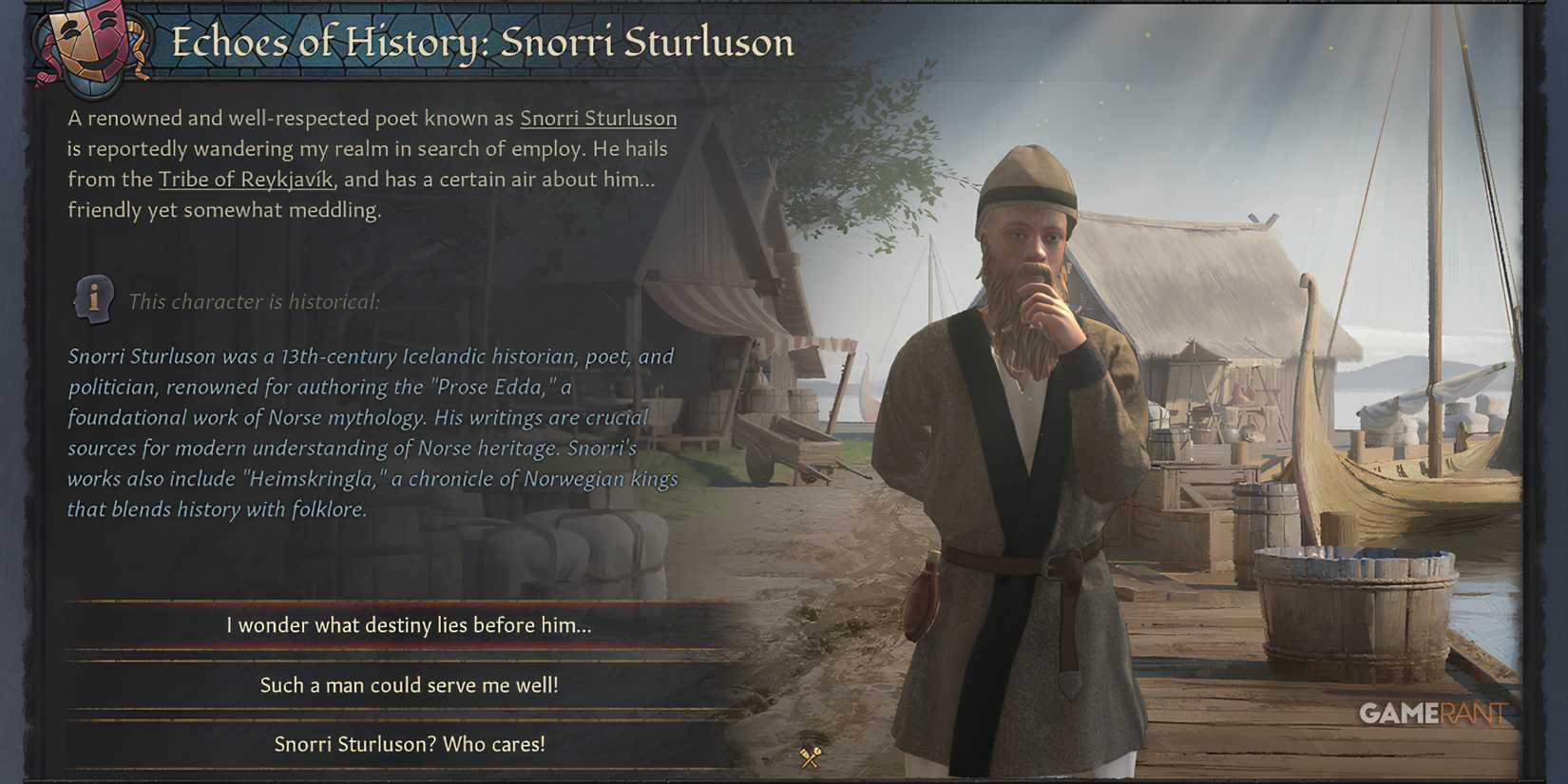 Snorri Sturluson, Icelandic historian, in Echoes of History in Crusader Kings 3