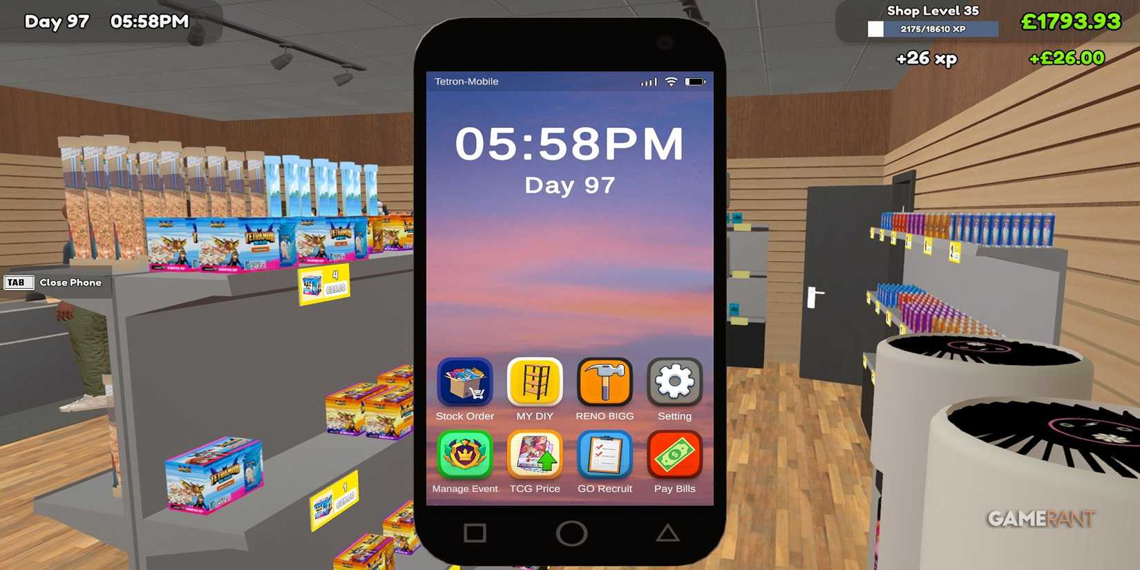 TCG Card Shop Simulator In-Game Phone