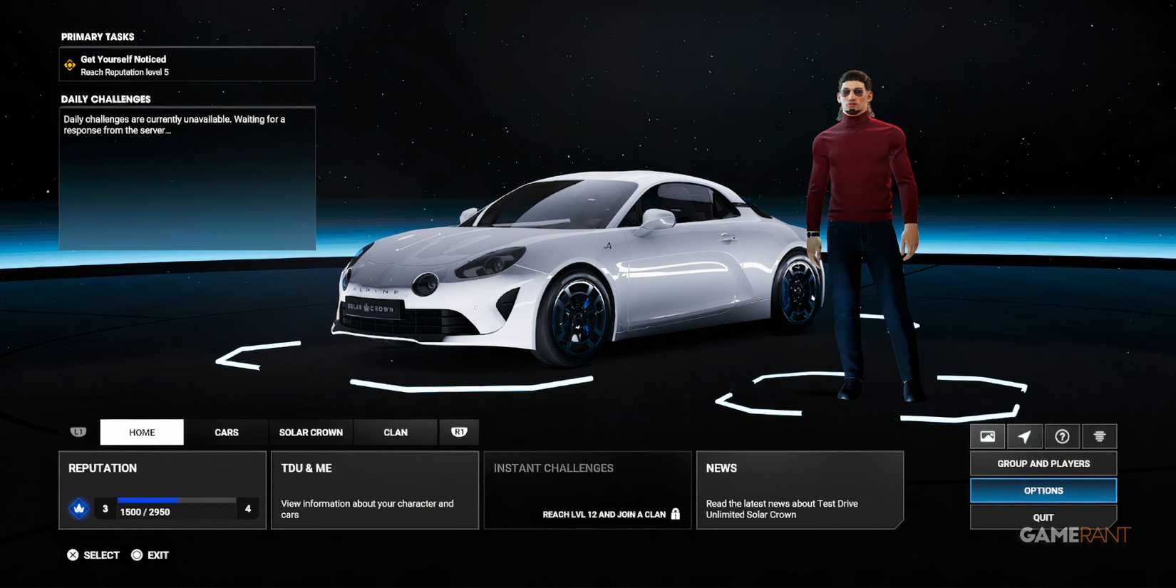 Test Drive unlimited Solar Crown Pause menu