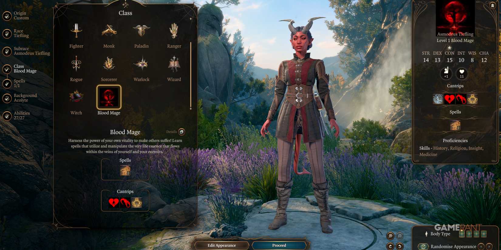 Tiefling casting blood spells with the 'Blood Mage' mod in Baldur's Gate 3