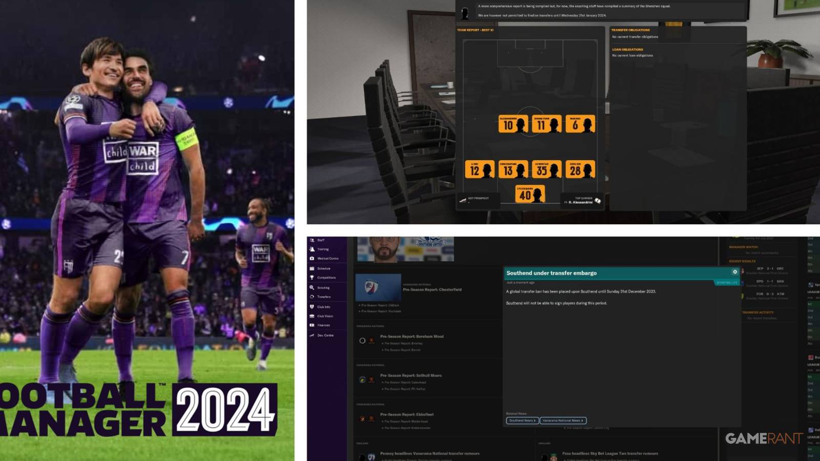 Collage of images relating to Football Manager 2024