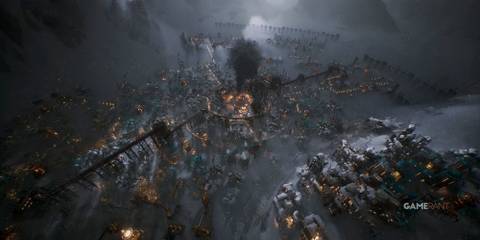 a bird's eye view of New London from Frostpunk 2