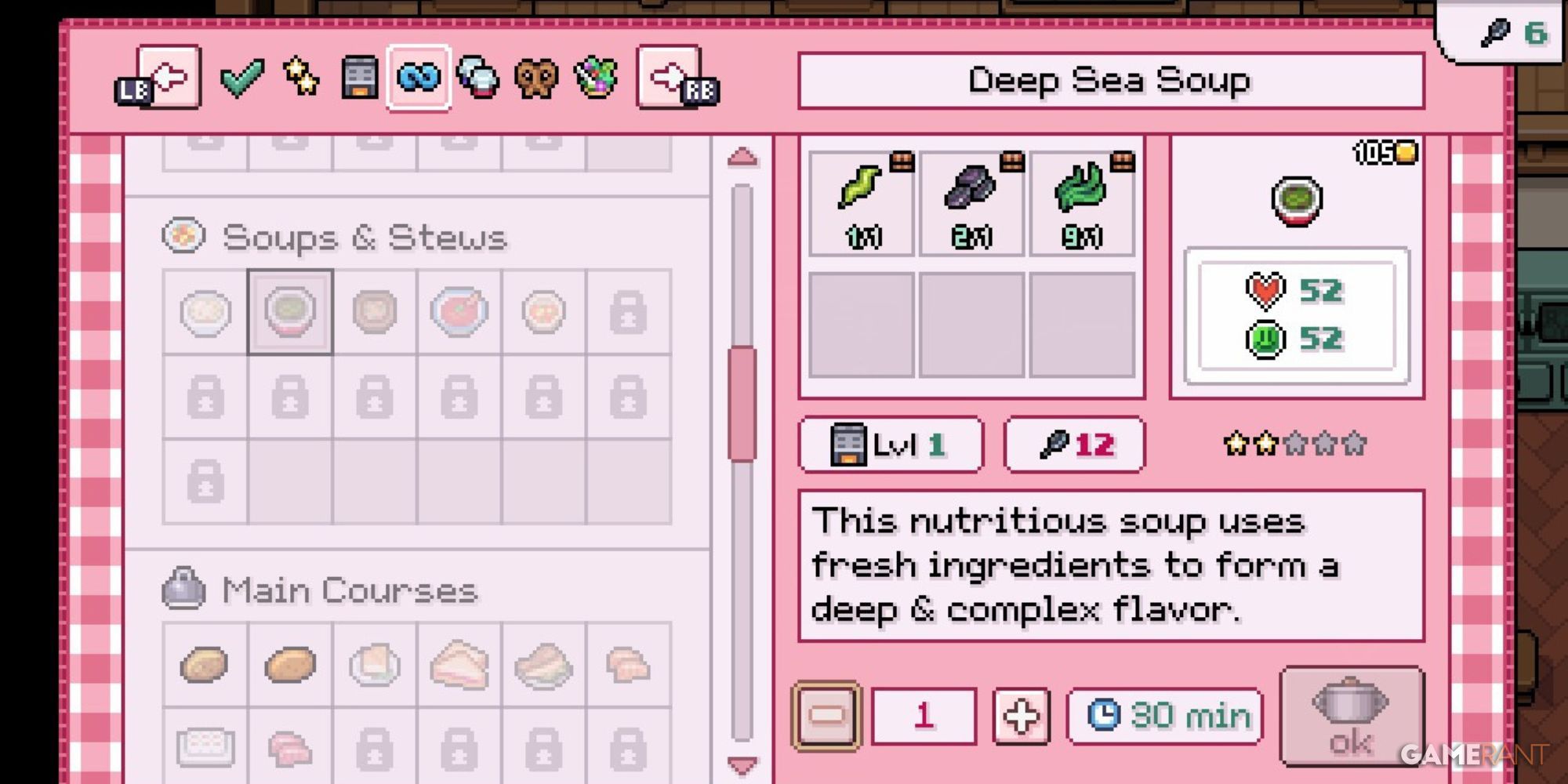 the Deep Sea Soup recipe in Fields of Mistria 