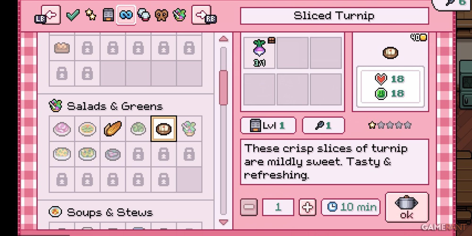 The Sliced Turnip recipe in Fields of Mistria