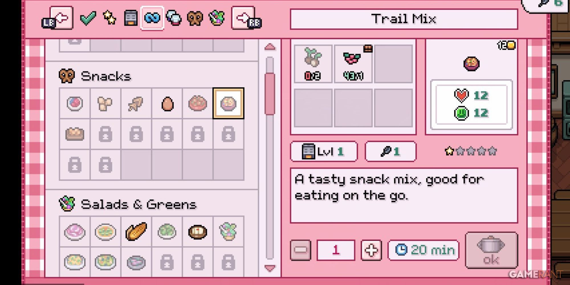 The Trail Mix recipe in Fields of Mistria