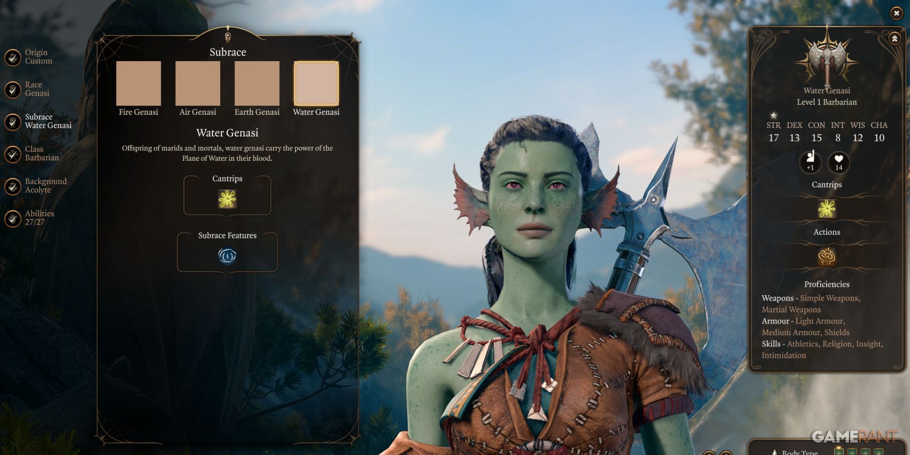 Water Genasi Barbarian, mastering elemental magic in Baldur's Gate 3 race mods