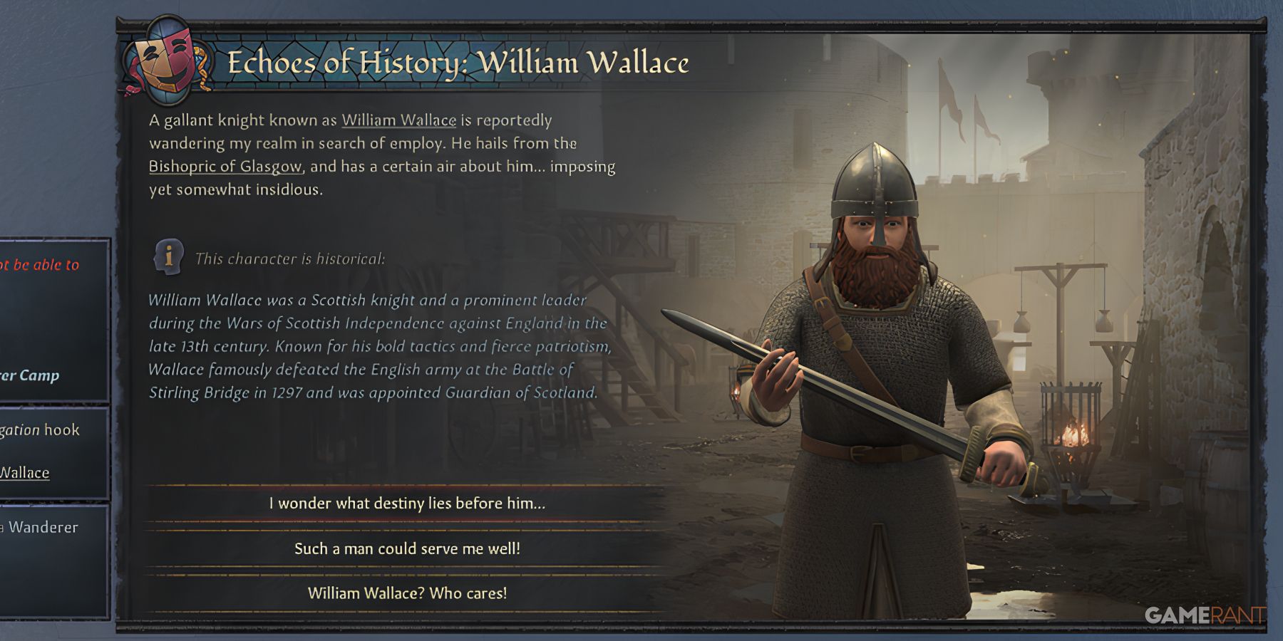 William Wallace, Scottish knight, in Echoes of History in Crusader Kings 3