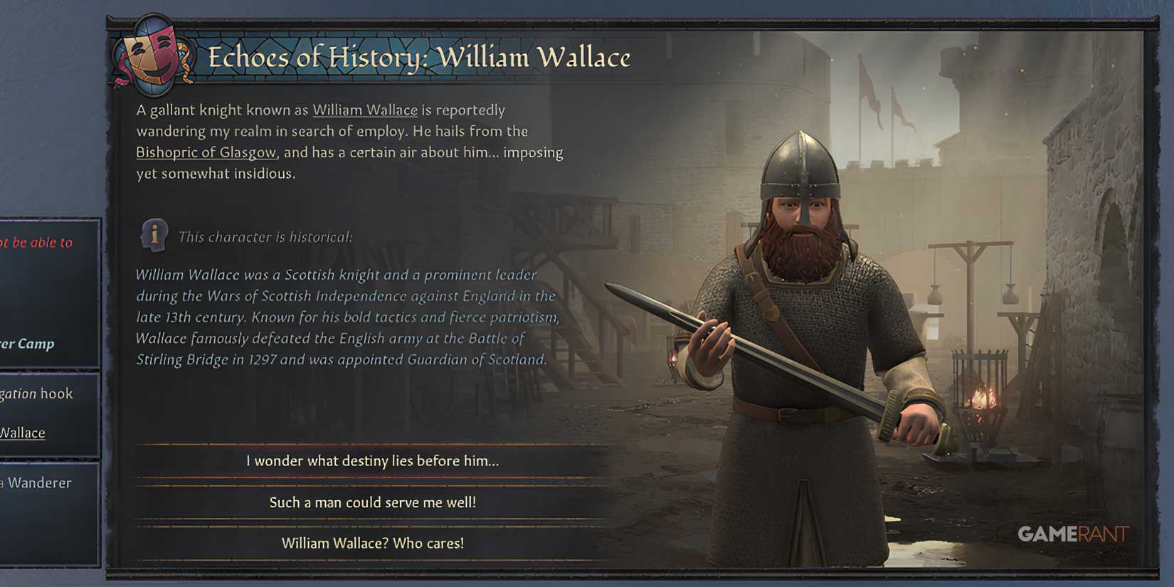 William Wallace, Scottish knight, in Echoes of History in Crusader Kings 3