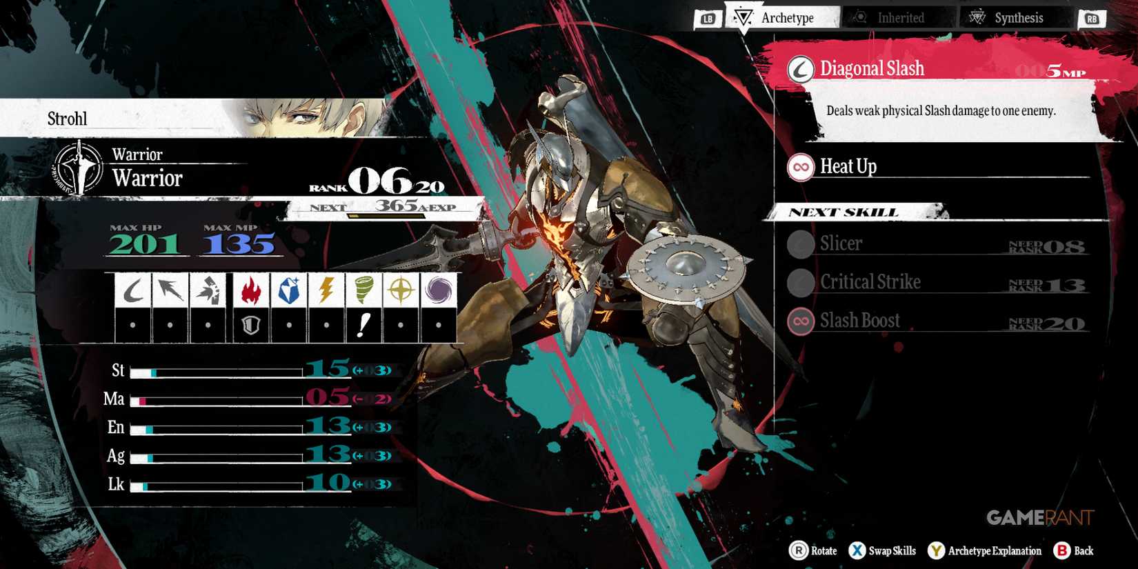 Strohl as Warrior, an early game archetype in Metaphor ReFantazio, specializing in physical attacks