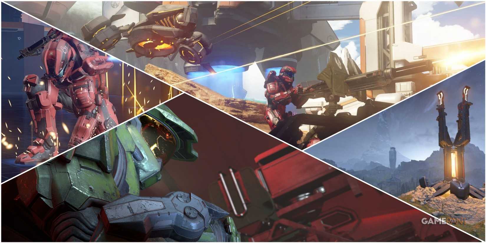 A Collage Of Key Frames From Halo 5 Guardians Warzone, & Halo Infinite