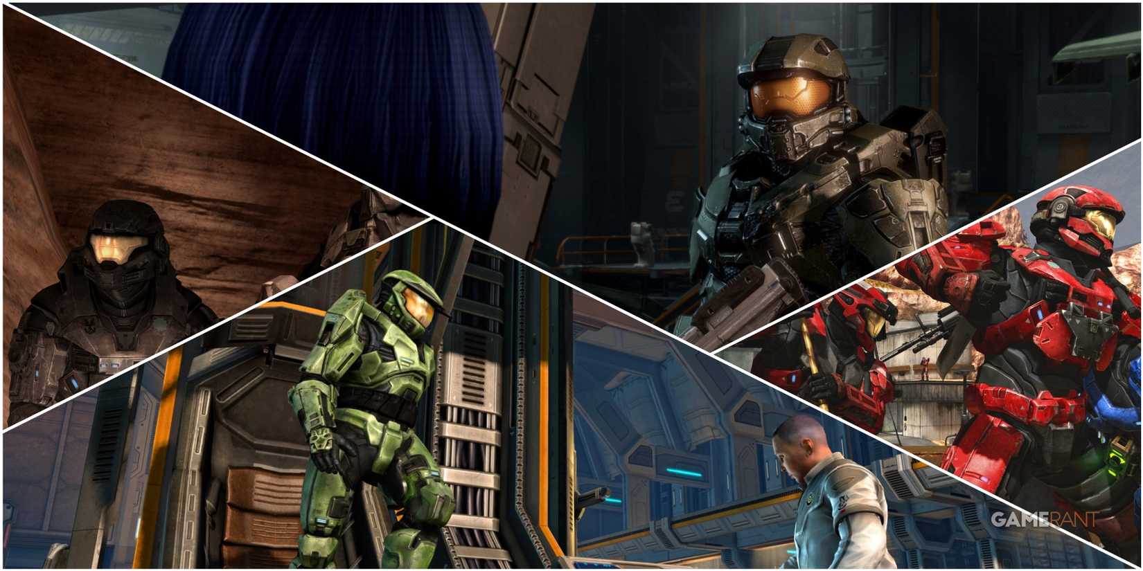 A Collage Of Key Frames From Multiple Halo Games Across The Master Chief Collection