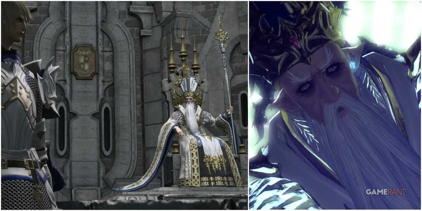 A Collage Of Stills & Key Art Of Archbishop Thordan From Final Fantasy 14