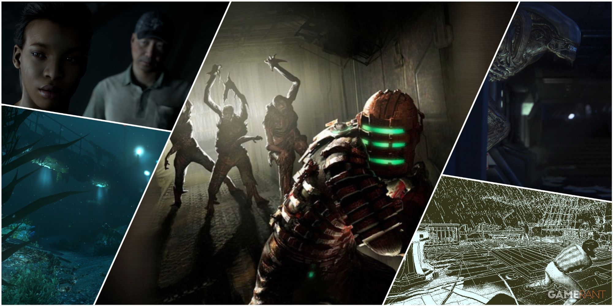 A Collage Showing Key Art From Alien Isolation, Man Of Medan, Dead Space, SOMA, & Return Of The Obra Dinn