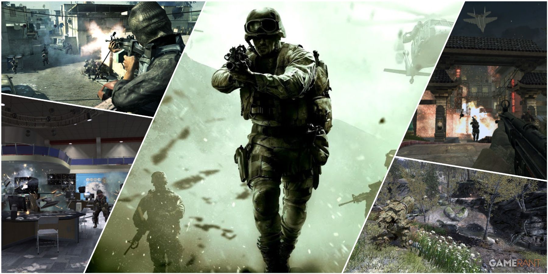 A Collage Showing Key Art & Key Frames From Call Of Duty 4 Modern Warfare