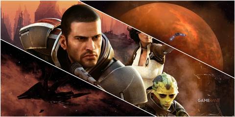 A Collage Showing Key Art & Key Frames Showing The Protagonists & Derelict Reaper From Mass Effect 2