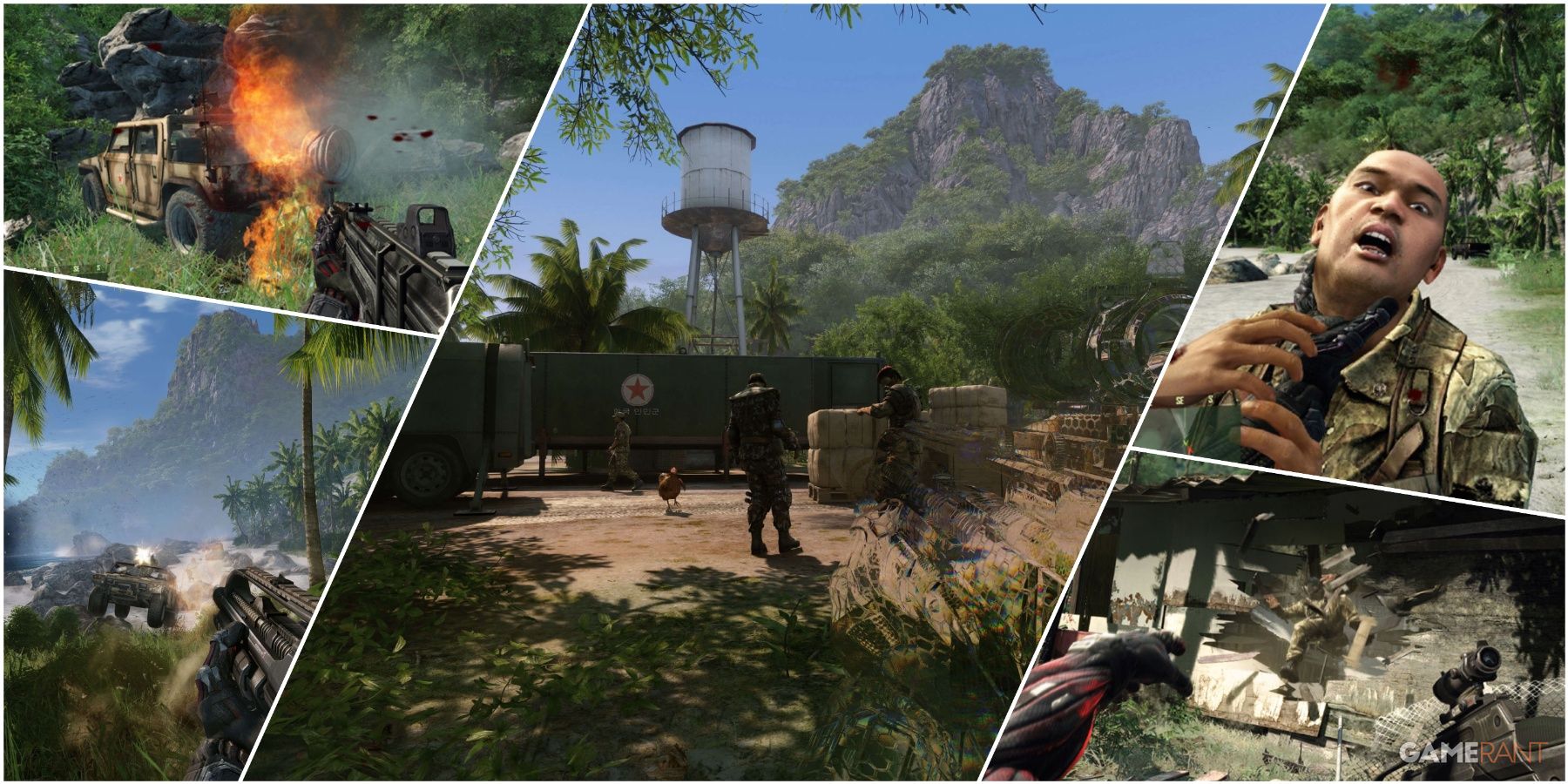 A Collage Showing Key Frames Of Enemies From Crysis & Crysis Remastered