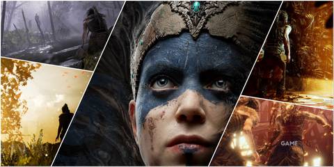 A Collage ShowingKey Art & Key Frames From Hellblade Senua's Sacrifice
