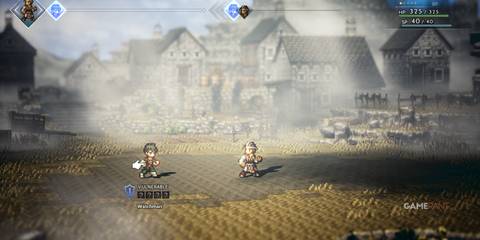 A peaceful mountain village wrapped in fog, showcasing the detailed and stylish world of Octopath Traveler