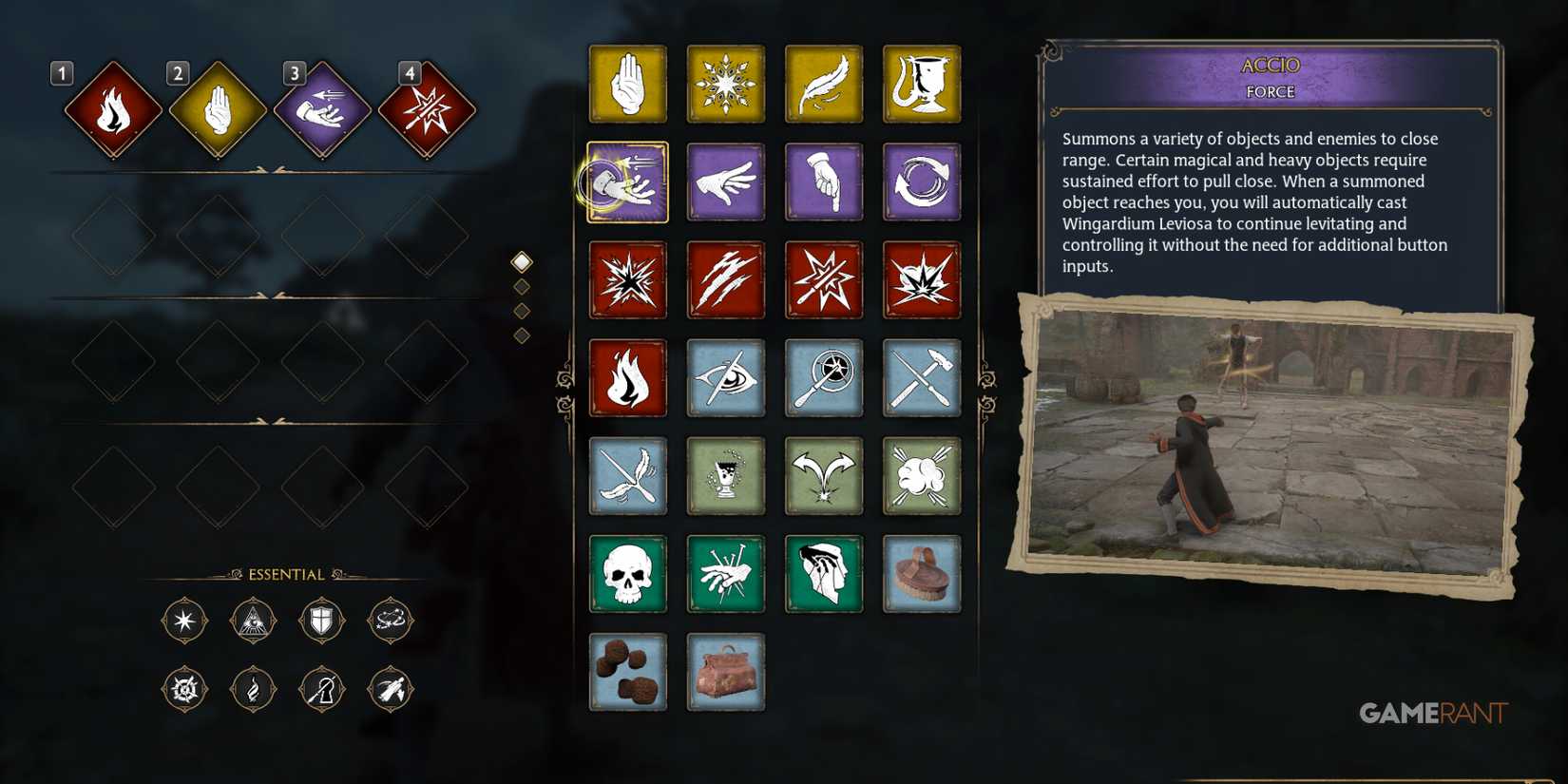 Accio spell in use in a Harry Potter build, pulling objects in Hogwarts Legacy