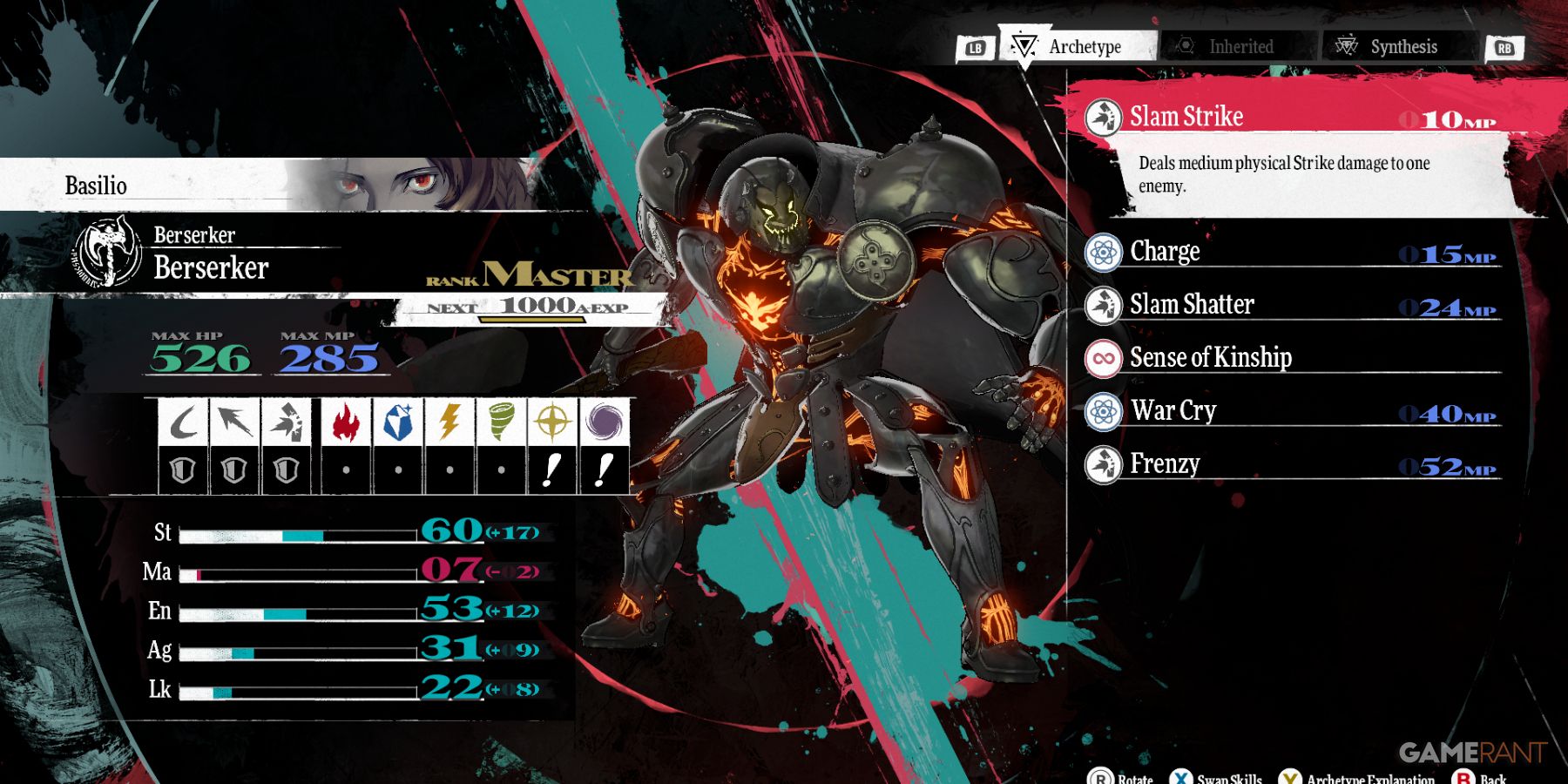 Berserker, one of the best archetypes for Basilio in Metaphor ReFantazio