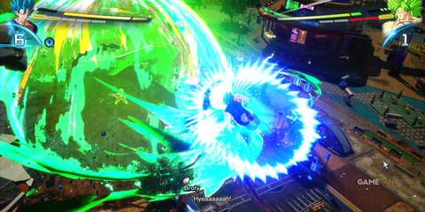 Broly unleashes a massive energy wave, clashing with Goku in Dragon Ball Sparking! Zero