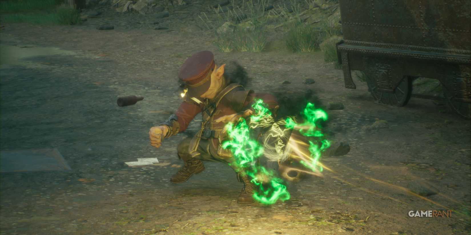 Casting Expelliarmus in Hogwarts Legacy build, disarming enemy to remove their weapon threat