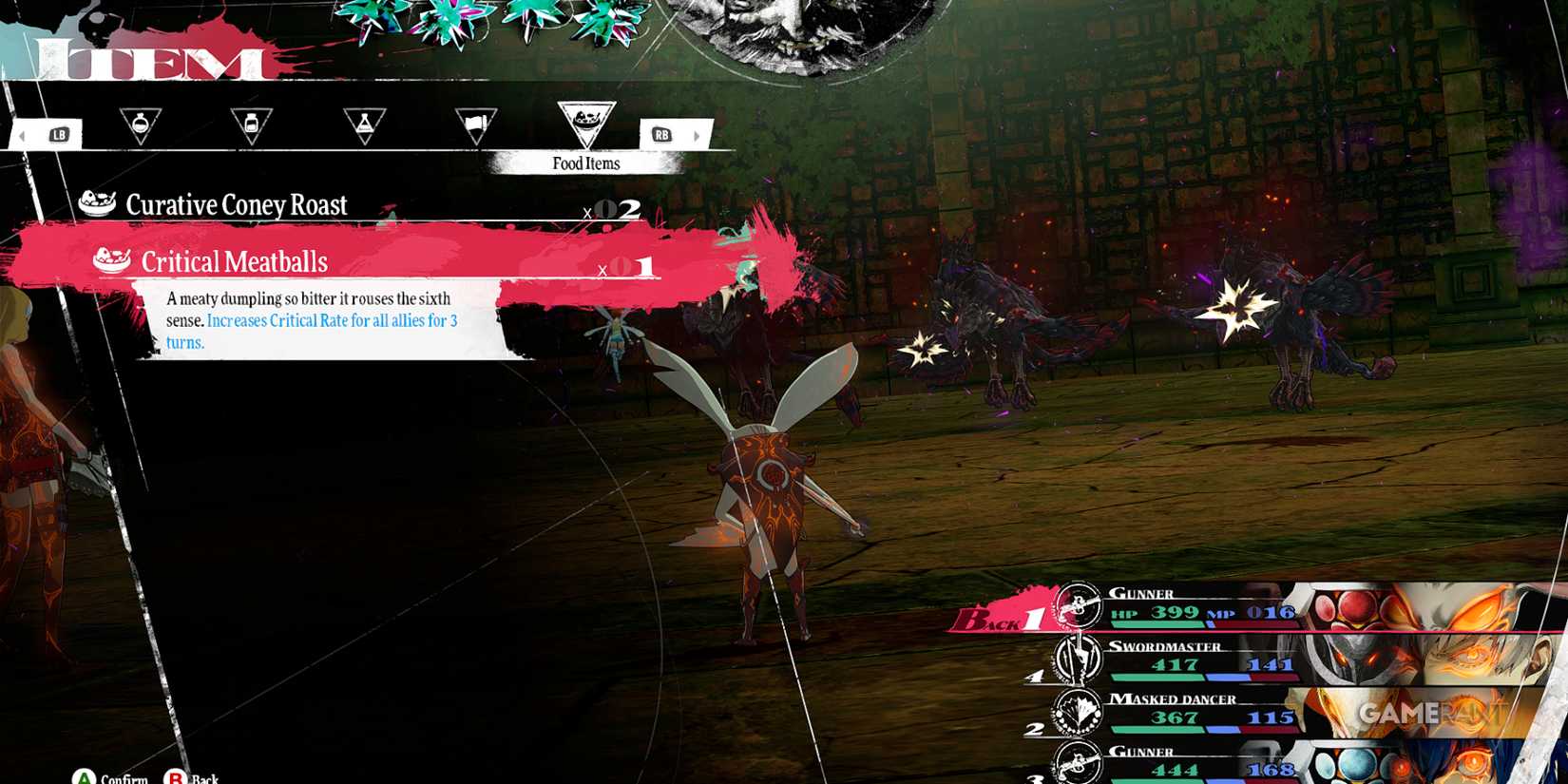 Critical Meatballs raise critical rate of all allies for 3 turns in Metaphor ReFantazio