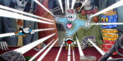 two CupHeads are charging a special trick in the video game CupHead.
