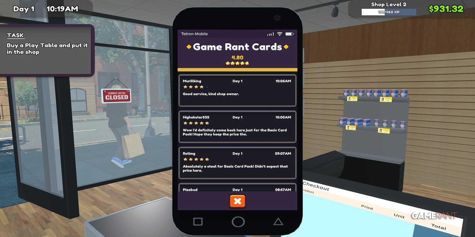 Customer Review App In TCG Card Shop Simulator