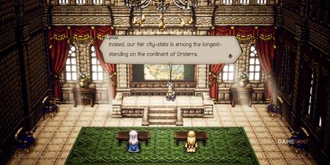 Cyrus discusses the long-standing history of Orsterra in a Octopath Traveler