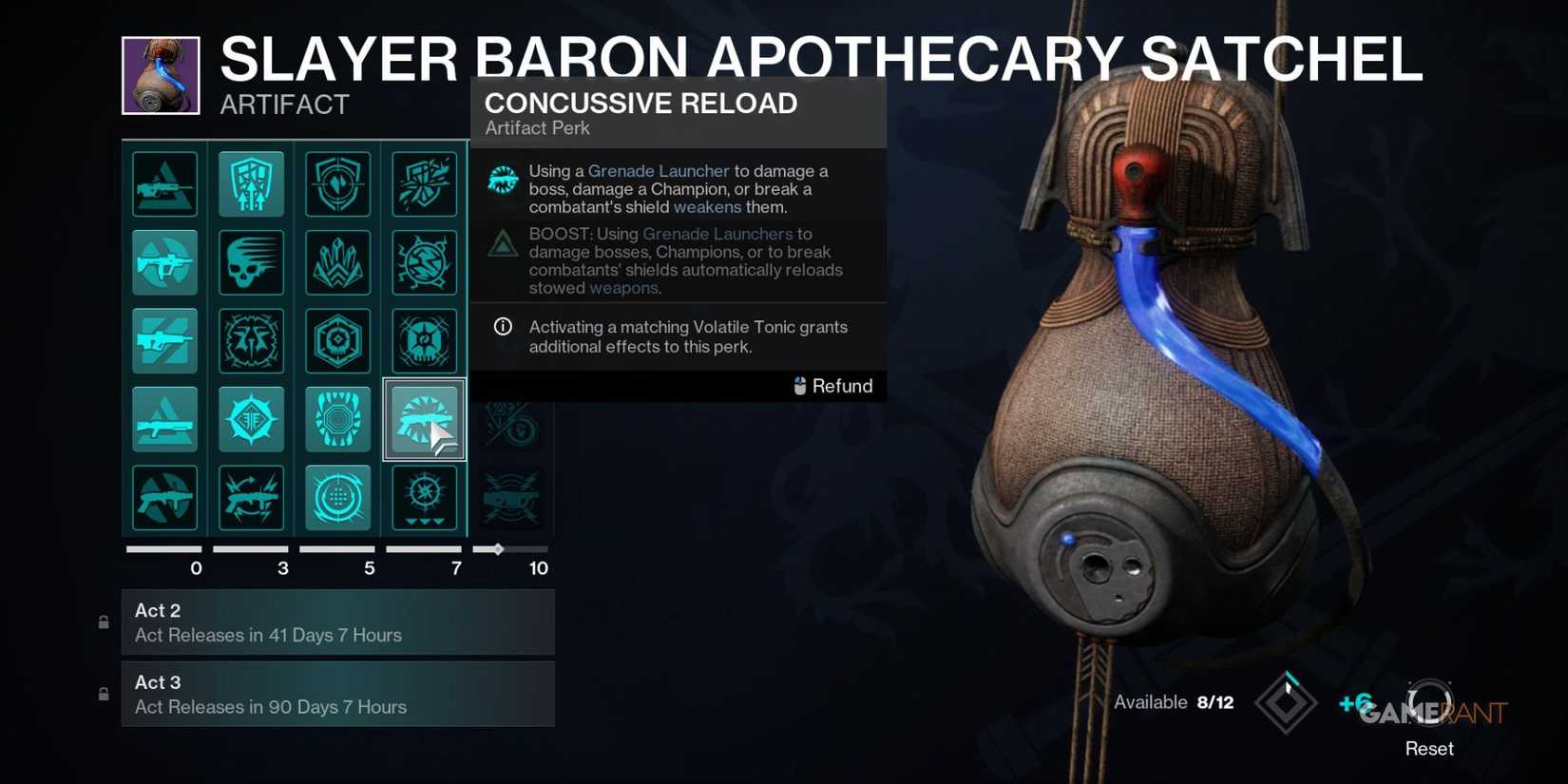 Destiny 2 Revenant Concussive Reload Artifact Perk