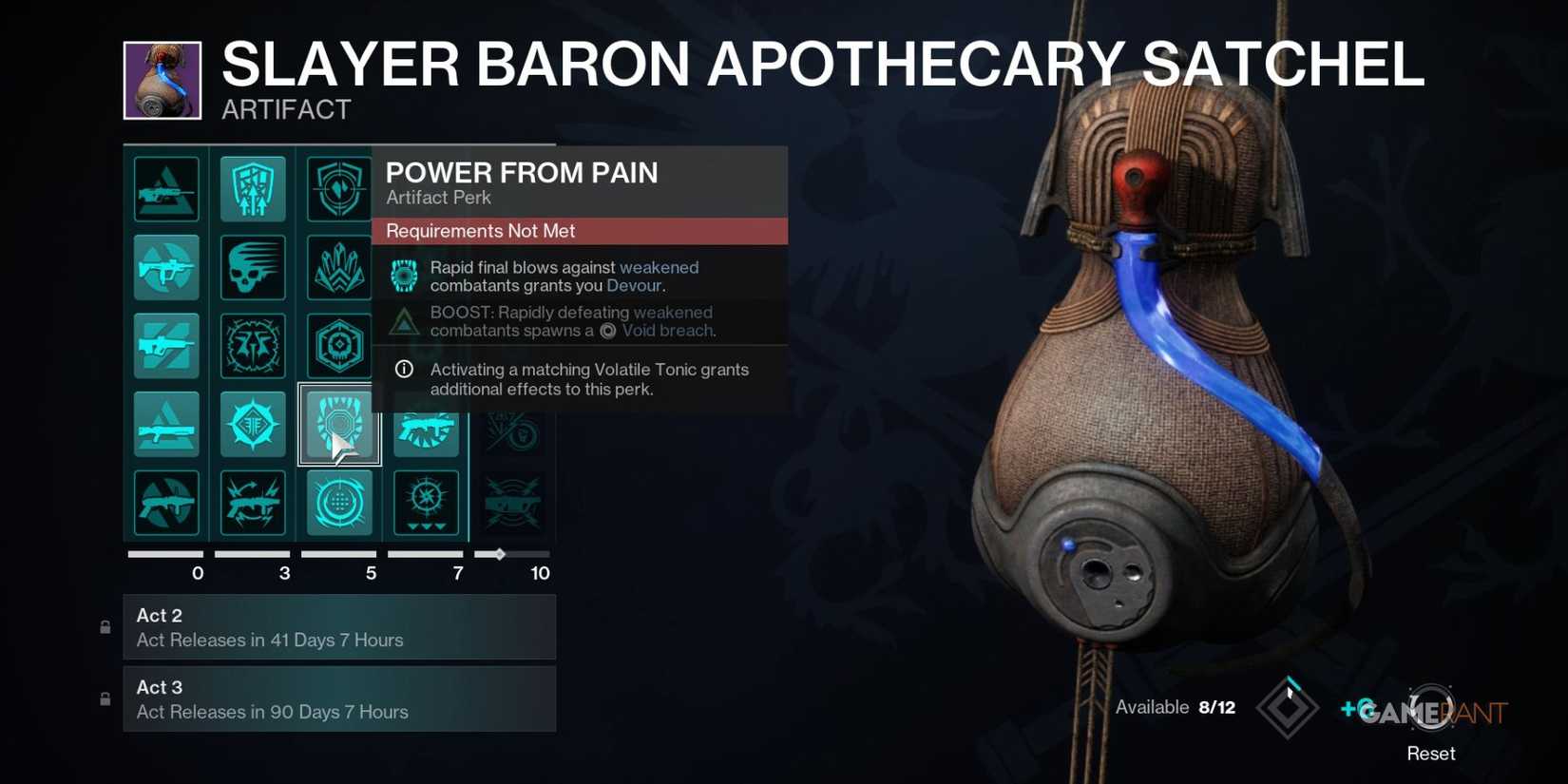 Destiny 2 Revenant Power From Pain Artifact Perk