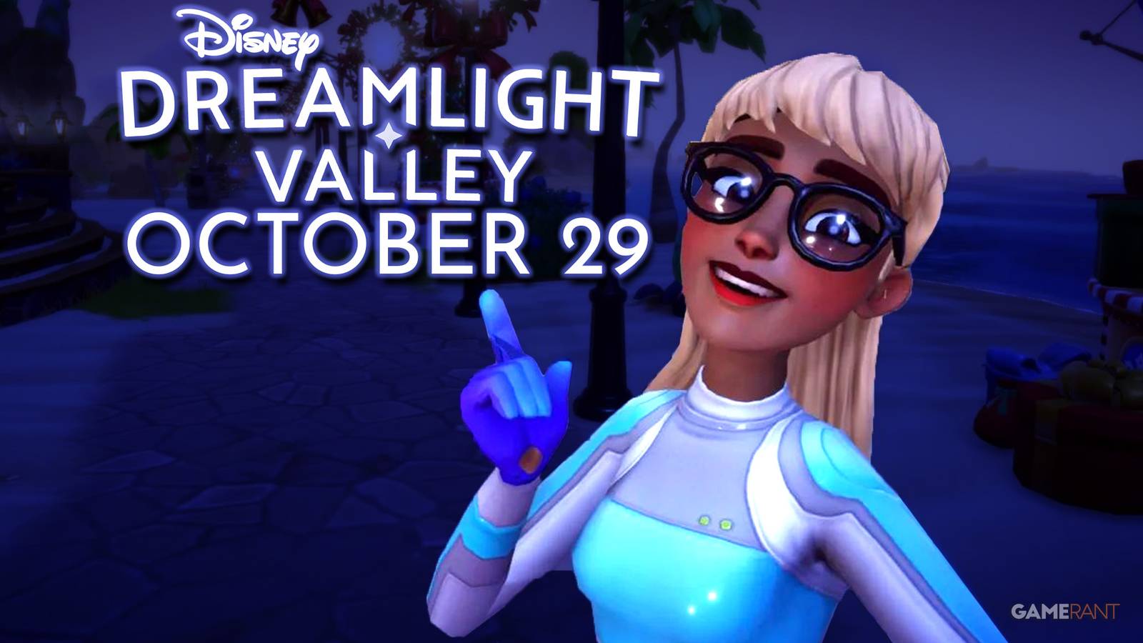 Disney Dreamlight Valley character pointing to October 29 2x1 composite