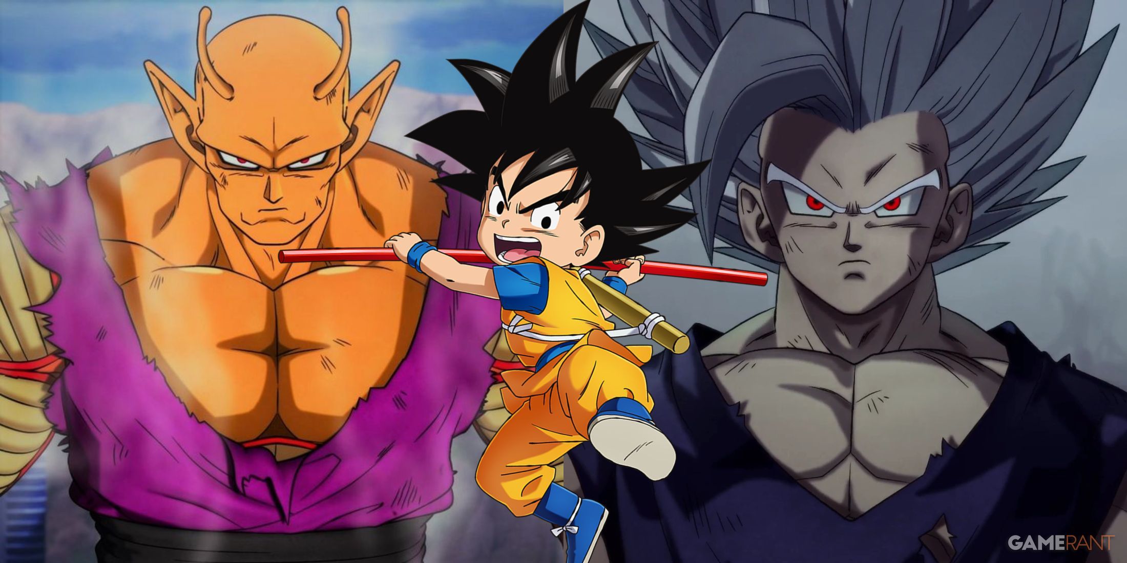 Dragon Ball Daima's version of Goku separating Orange Piccolo and Beast Gohan from Dragon Ball Super: Super Hero. The characters depicted represent speculation about Dragon Ball: Sparking Zero's upcoming DLC