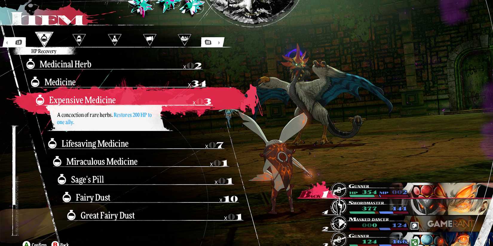 Expensive Medicine restores 200 HP to an ally in Metaphor ReFantazio