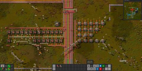 Robots deconstructing the selection in Factorio