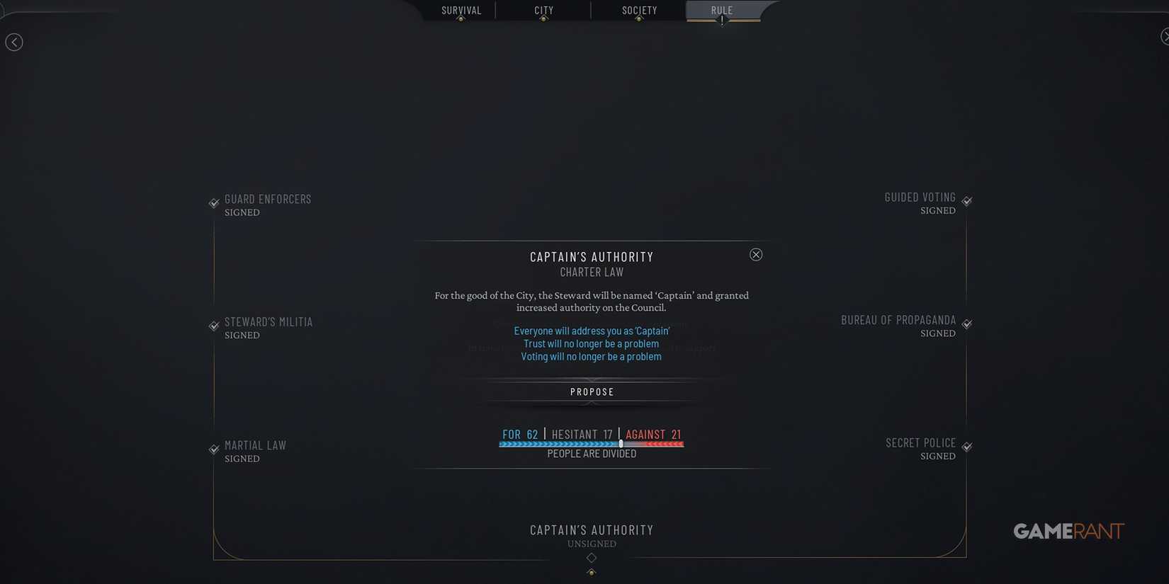 Frostpunk 2 - Captain's Authority Law