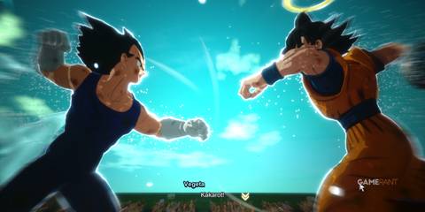 Goku and Vegeta clash in mid-air during a fierce battle in Dragon Ball Sparking Zero What If scenario.