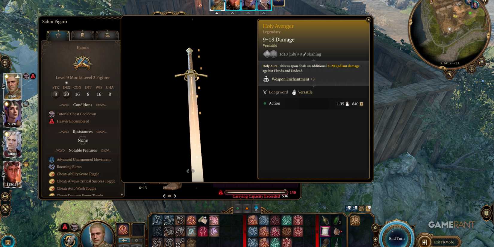 Holy Avenger, a radiant longsword dealing extra damage to fiends and undead in Baldur's Gate 3 mod