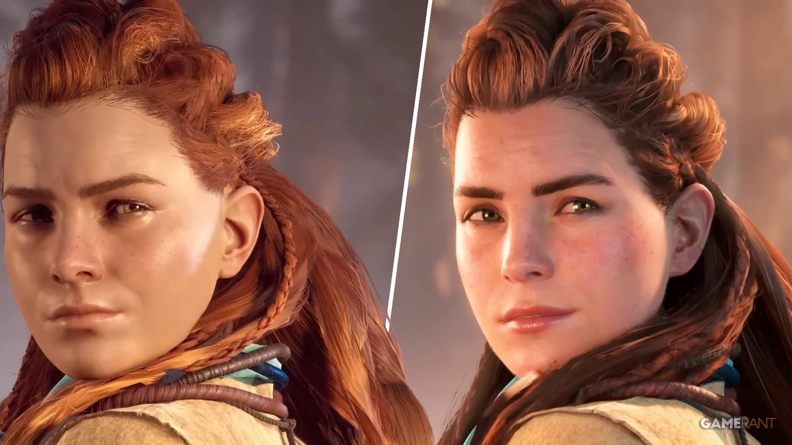 Aloy as she appears in Horizon Zero Dawn and the game's 2024 remaster
