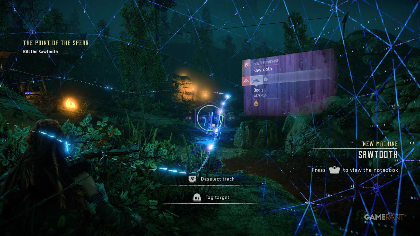 horizon zero dawn remastered the point of the spear aloy scanning a sawtooth